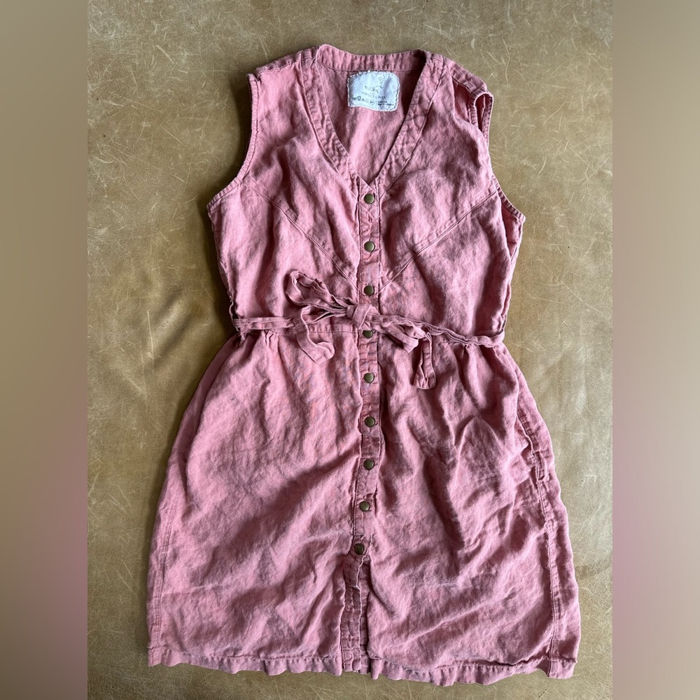 NotPERFECTLINEN Front Snap Alberta Dress in Salmon Bush
